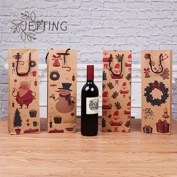 1 Adet Noel kraft kağıt Torba Noel Baba Kardan Adam kırmızı şarap şişesi Kağıt Torbalar Mutlu yılbaşı dekoru Ev İçin Noel Süsler