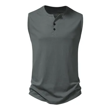 100 % Pamuk Venedik Tükenmişlik Çentik Boyun Tee Gömlek Erkekler 2023 Marka Kolsuz Henley T Shirt Erkek Spor Nefes Tankları Üstleri XXL