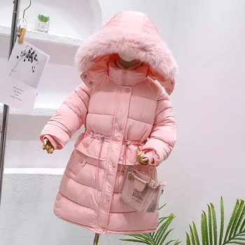 2023 Kışlık Mont Kızlar İçin Çocuk Giysileri Kapşonlu Ceketler Kalınlaşmak Pamuk Uzun Giyim Çocuk Giyim Genç Parka Snowsuit