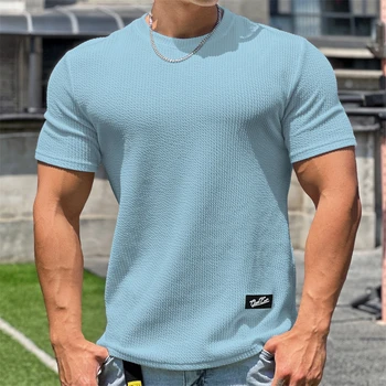 2023 YENİ Yaz Yeni Kısa Kollu erkek Pamuk Gevşek Yuvarlak Boyun Yarım Kollu T-shirt İnce Gömlek Düz Renk Üst Erkekler