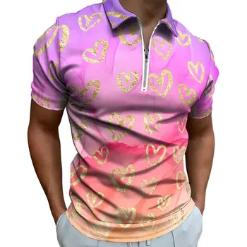 Altın Kalpler Rahat T-Shirt Mor Pembe Batik Baskı POLO GÖMLEK Y2K Gömlek Tarihi Kısa Kollu Tasarım Giyim Büyük Boy
