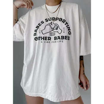 Babes Destekleyen Diğer Babes Grafik Büyük Boy Beyaz T Shirt Kadın Kısa Kollu Vintage Stil Yaz Pamuk Rahat Y2K Tees
