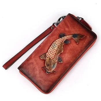 Basit tasarım Vintage deri uzun cüzdan erkekler rahat erkek çanta fermuar iş İçin 6 inç cep Telefonu