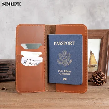 Hakiki deri cüzdan Erkekler İçin Erkek Vintage Çılgın At Deri İnek Derisi erkek Uzun Bifold kart tutucu Çanta Pasaport Kapağı