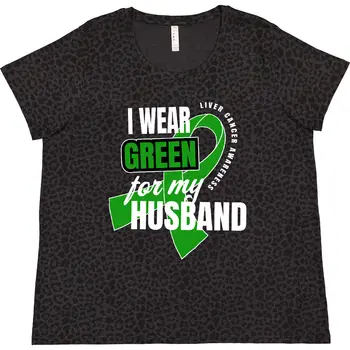 Inktastic Kocam İçin Yeşil Giyiyorum Karaciğer Kanseri kadın Artı Boyutu T-Shirt