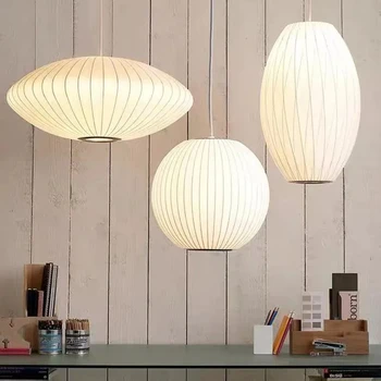 Iskandinav Beyaz İpek Nelson Kabarcık Kolye lamba İpek lamba Tasarım Fener kolye ışık Odası Dükkanı bez restoran aydınlatması