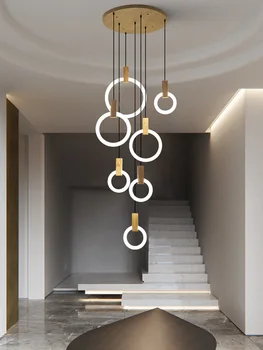 Katı ahşap LED Tavan Avize Modern Merdiven Oturma Odası Aydınlatma Mutfak Ev Dekorasyon Restoran İskandinav Avize