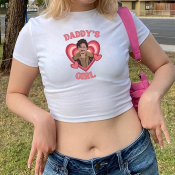 Komik baba Kız Y2K En Pedro Pascal T-shirt Kadın Grafik Tees Bayan Kız Bebek Tee Kadın Rahat Kırpma Gömlek Y2k Giysileri