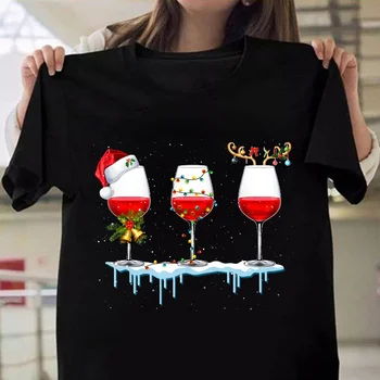 Komik Noel Desen T-shirt Kadın Erkek Rahat Kısa Kollu T Gömlek Sevimli Noel Grafik Baskı T-Shirt
