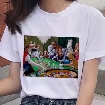 Köpekler Iskambil kartları 2019 Yeni Yaz T shirt Kadın komik Harajuku tshirt Moda Ince kesit günlük t-shirt kadın Üstleri giyim