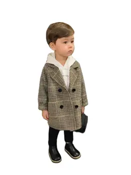 Kış Izgara Ceketler Erkek Kız Yün Kruvaze Erkek Bebek Trençkot Yaka Sonbahar Çocuk Kabanlar Palto Bahar Yün Palto