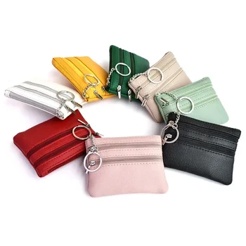 Macaron Renk Kore kadın anahtar çantası Mini Düz Renk Basit Anne Çanta Çok katmanlı Taşınabilir Küçük kart çantası Yumuşak