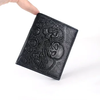 Moda Serin Hakiki Deri Punk Gotik Kafatası Çapraz Debriyaj Çanta Cüzdan Zinciri İle Kadın Erkek kart tutucu çanta bozuk para cüzdanı Mo