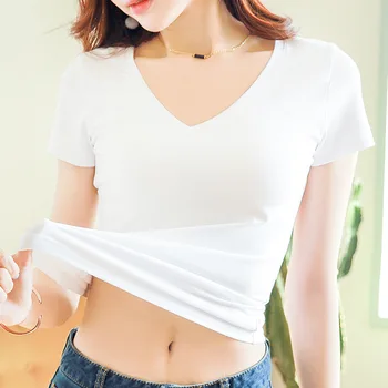 MRMT 2023 Marka Yeni kadın Beyaz Tüm Maç T Shirt Moda Rahat İnce Sevgiliye Boyun Çizgisi Kısa Kollu Tişört V Boyun