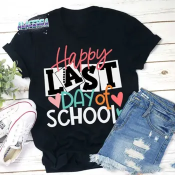 Mutlu Son Gün Okul Vintage T Shirt Bayan Öğretmen Özel Eğitim İçin Geri