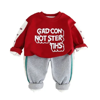 Rahat Bebek Bebek Giyim Seti Uzun Kollu Baskı Hoodies Elastik Bel Sweatpants 2 adet Erkek Kıyafet
