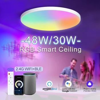 RGB Akıllı Tavan Lambası 48W 30W kısılabilir led ışık Ses Uzaktan Kumanda Alexa Google Siri İle 220V Avize Odası Dekor İçin