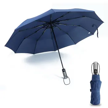 Tam otomatik on kemik siyah kauçuk şemsiye güneşlik şemsiye Üç Katlanır Rüzgar Geçirmez Büyük Şemsiye Taşınabilir Dayanıklı