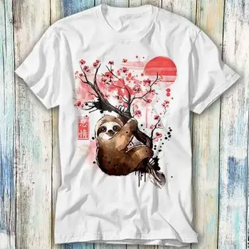 Tembellik Kırmızı Güneş Sakura Japon Ağacı Karikatür T Shirt Meme Hediye Üst Tee Unisex 762