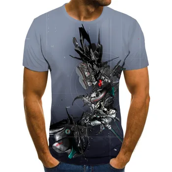 Yaz Erkek Motosiklet Grafik 3d baskılı tişört Sokak Retro Mekanik O Yaka Kısa Kollu Moda Rahat Trend Eğlenceli Üst