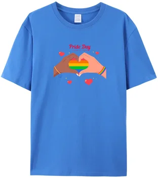 Yüksek kaliteli LGBTQ Bu Ne Kalbinde Bu Gurur Günü AŞK AŞK eşcinsel pamuklu tişört gökkuşağı baskı ayrımcılık yok tee