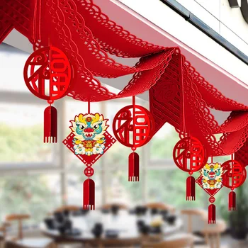 Çin Yeni Yılı Ejderha Tavan Dekor Keçe Kırmızı Ejderha Garland Şanslı Bahar Festivali Asılı Dize Garland Ay Yılı Süsleme